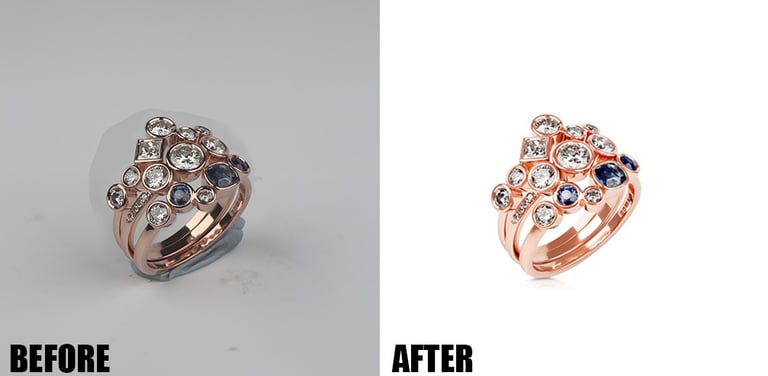 a before and after photo of a ring with diamonds