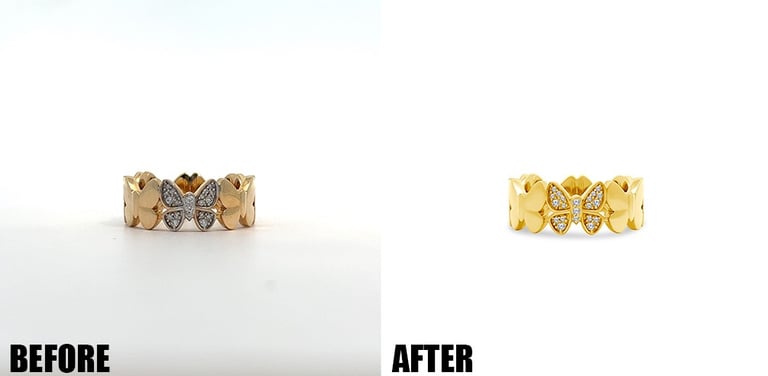a before and after photo of a gold ring