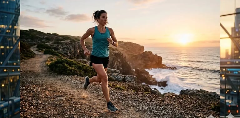 une femme qui fait son jogging au bord d'une falaise