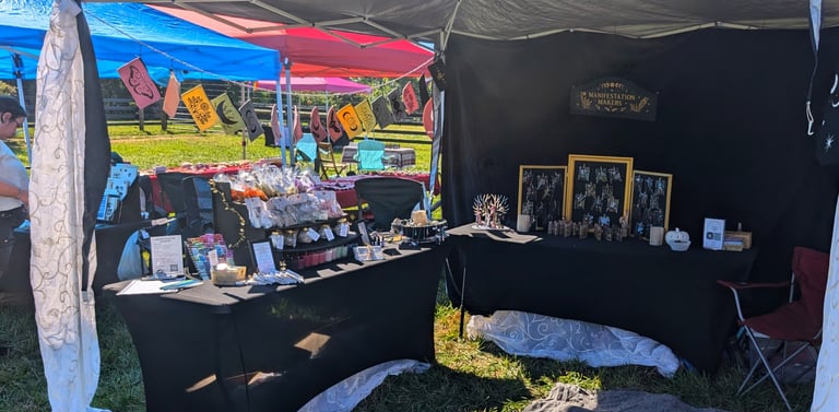 a craft show market stall for Manifestation Makers at Bazaar Esoteric