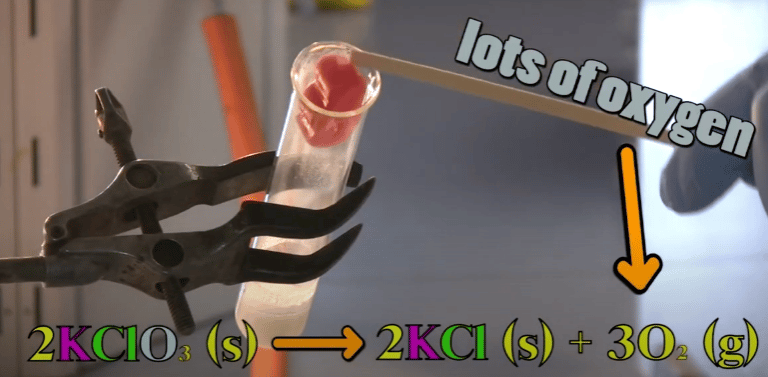 Melt potassium chlorate. It leaves behind potassium chloride and releases lots of oxygen.