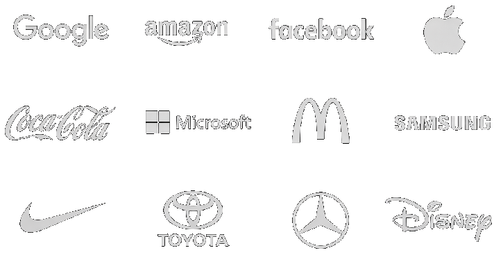 Collection of iconic global brand logos including Google, Apple, Microsoft, and Nike in a minimalist layout.