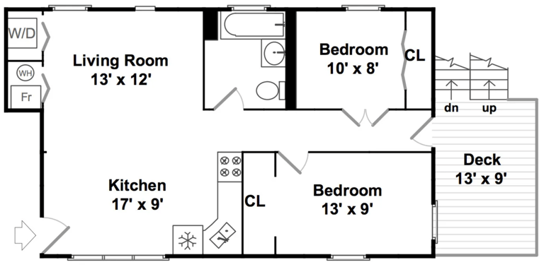 Typical two bedroom one bath unit in 2315 North Leavitt apartments in Bucktown.