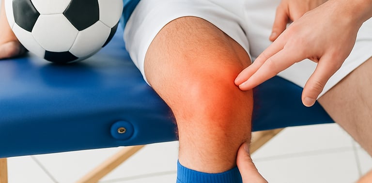 Swollen and stiff knee - common symptoms of knee pain.
