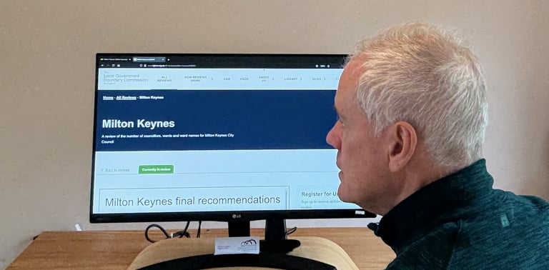 Photo of a man viewing the Local Government Boundary Commission website for Milton Keynes