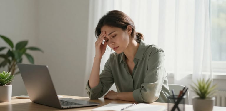 Woman experiencing chronic fatigue and brain fog from lymphatic system stagnation