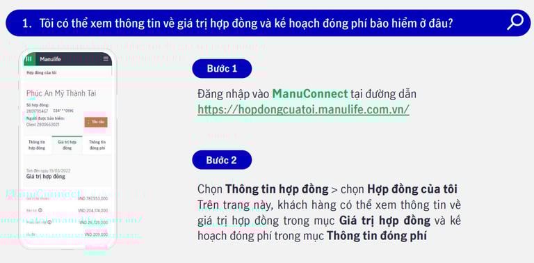 Xem thông tin giá trị hợp đồng trên Hợp đồng của tôi Manulife