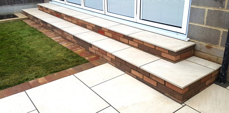 Colourful Garden Makeover Brick Seating Planer Bar New Lawn