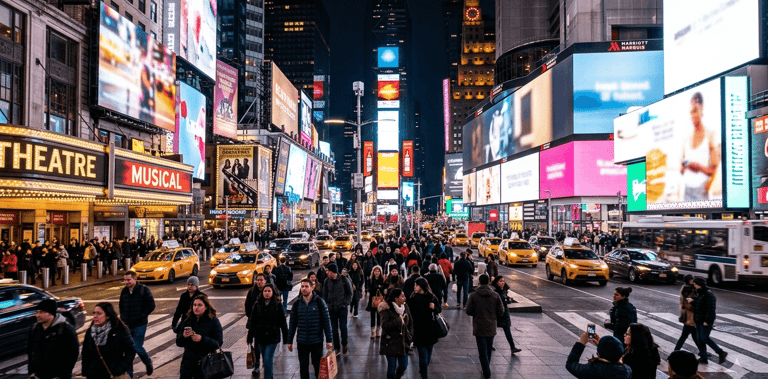 Times Square como uma das regiões mais famosas para se hospedar em Nova York.