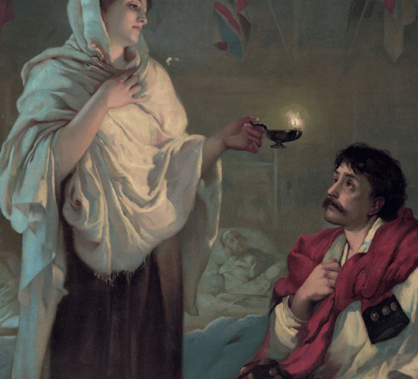 imagem de Florence com sua lâmpada cuidando dos soldados da Criméia