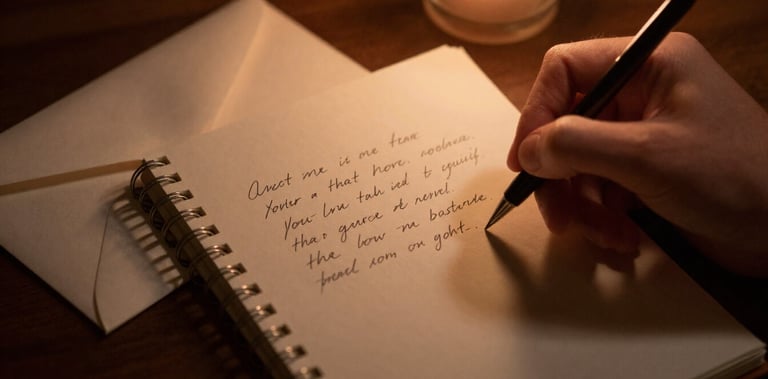 Torn handwritten letter beside lit candle symbolizing unsent letter journaling for self-discovery