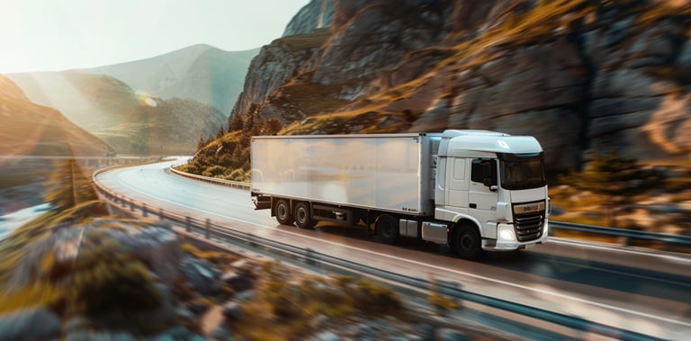 Transporte de servicios logísticos, camion carga bajando por una montaña