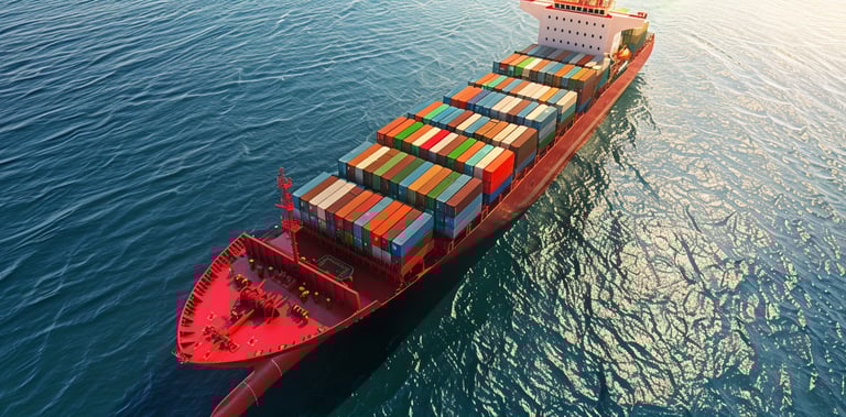 Transportes de mercancía de logística internacional  en un barco de carga con contenedores