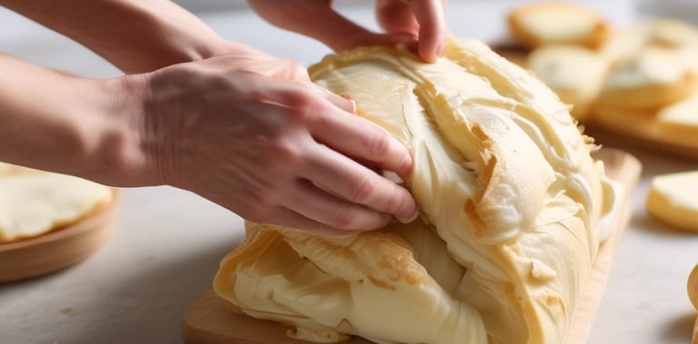  Wrapping brie cheese in puff pastry before baking