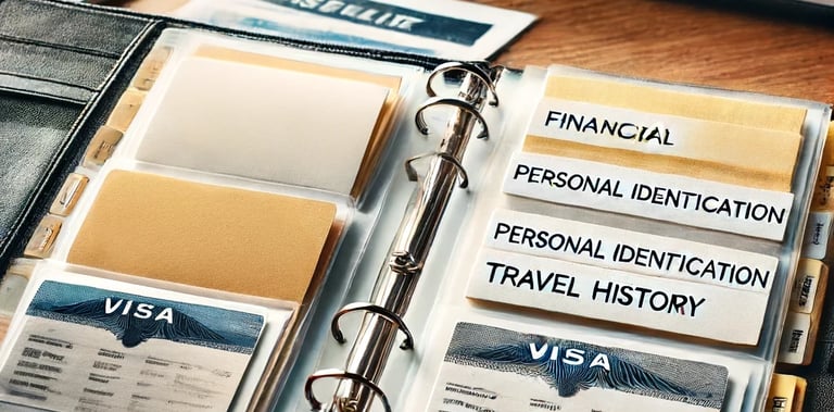 uma agenda com categorias financeira, pessoal, e viagem.