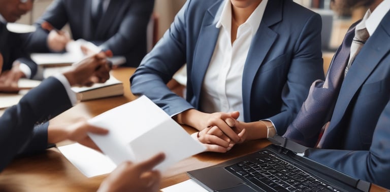 a group of business people sitting around a table