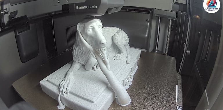 An image of Neva an Irish wolfhound in the process of being 3-D printed