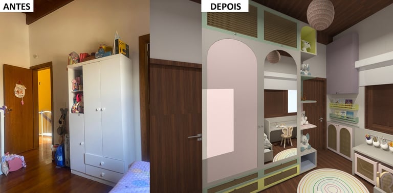 Antes e depois - quarto de menina