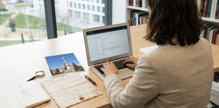 Historiadora del arte investigando patrimonio de Granada.
