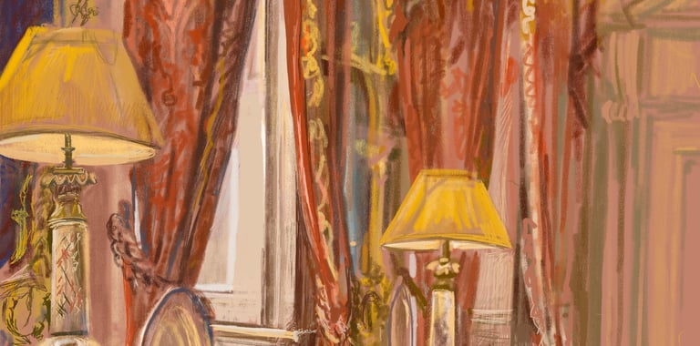 Digital drawing - the pink dining room at Dumfries House 