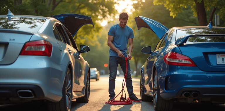 a man preparing to jump start a car