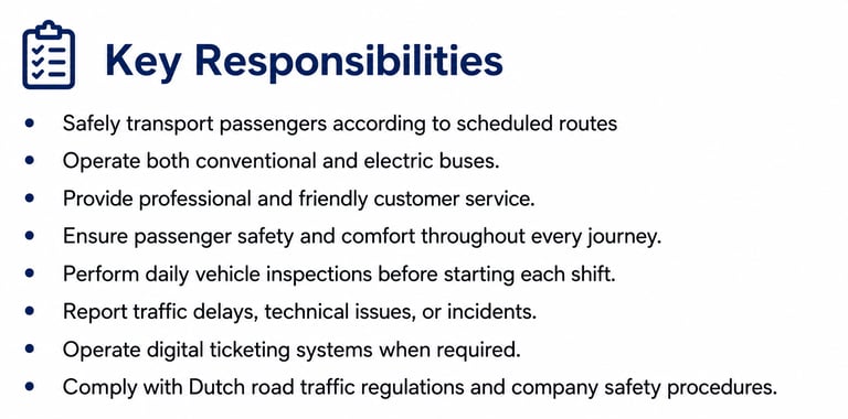 Bus Driver Jobs Netherlands – Key responsibilities