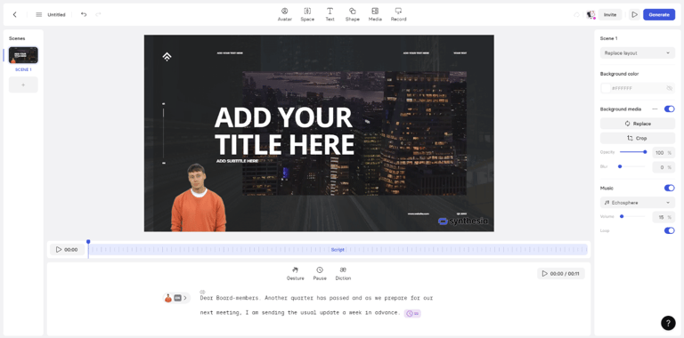 Synthesia AI: Customize your chosen template on this page to enhance and personalize your video