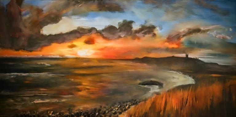 'Dunstanburgh Sunrise' Acrylic painting on canvas by Mark D. Exon