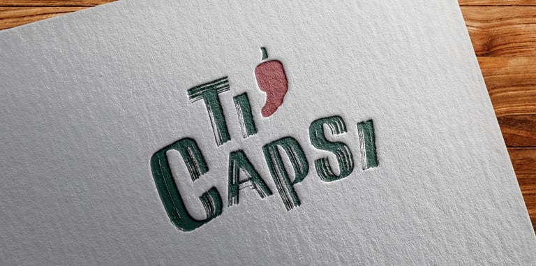 Logo Ti' Capsi imprimé sur papier texturé, design par Marion Guizzardi, directrice artistique, Montpellier.