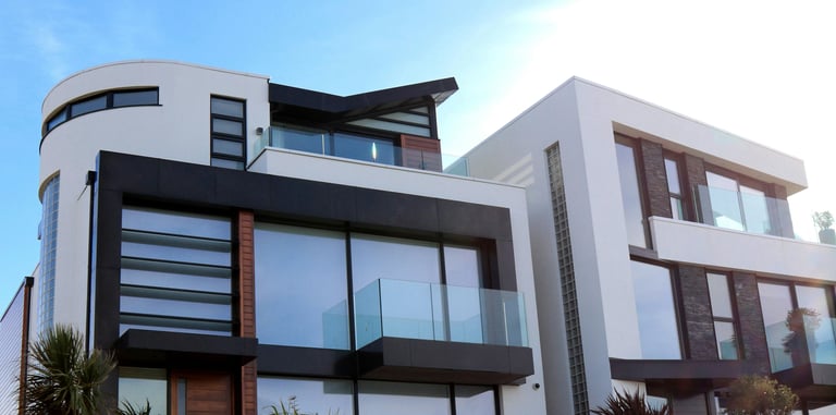 a large house with a large glass window