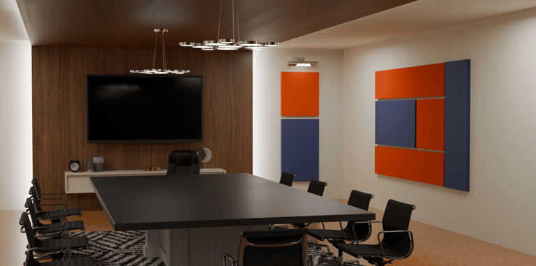 Stylist acoustic panels in a office meeting room for echo reduction