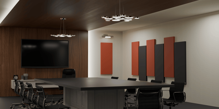 Custom acoustic panels in a office meeting room for echo reduction