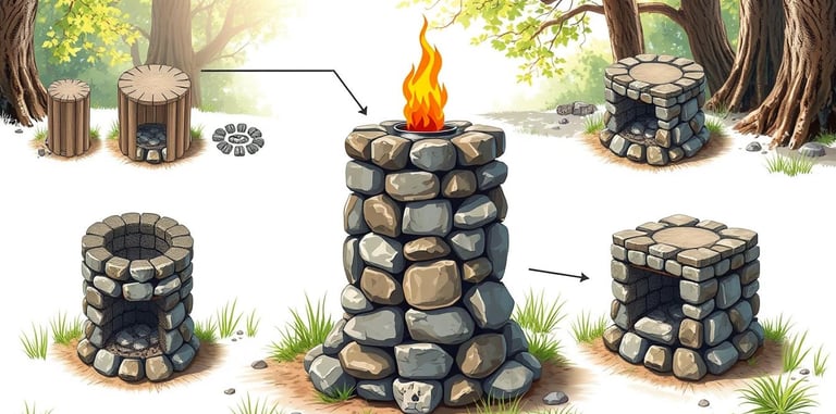 illustration of rocket stove made from rocks