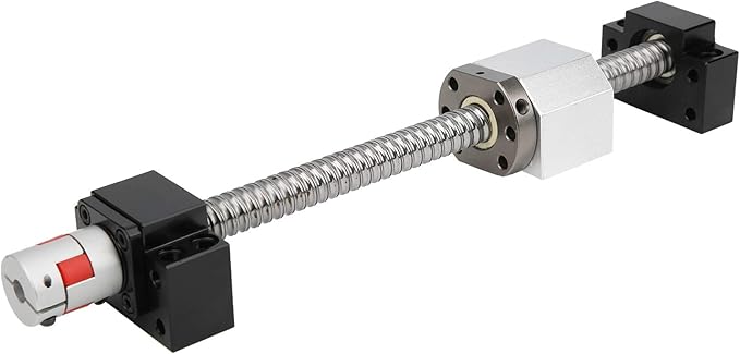 Precision linear ball screw assembly with end supports and a flexible coupler for CNC machinery.