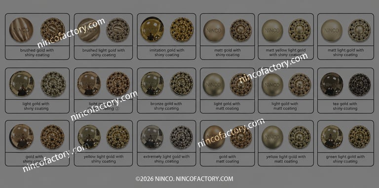 Gold, light gold, tea gold, matte and brushed plating finishes for custom metal labels