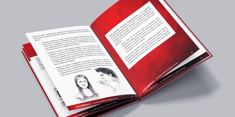 Livro aberto, projeto gráfico exclusivo, diagramação com ilustração de homem e mulher