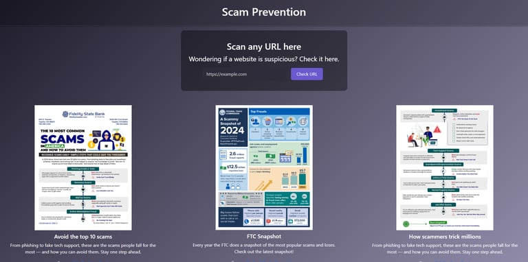 Image of the Scam Prevention website. 