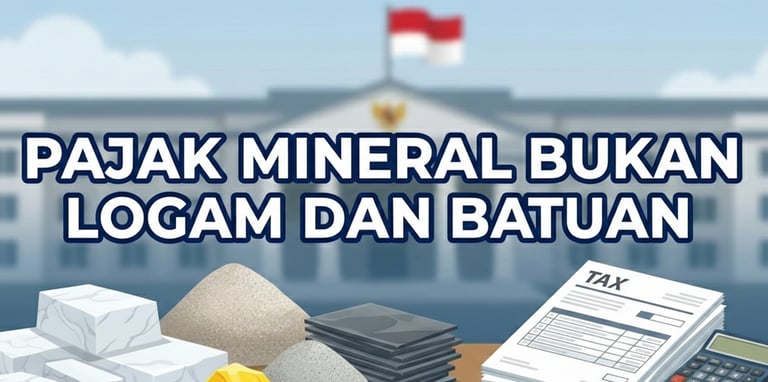 Pajak Mineral Bukan Logam dan Batuan banner with Indonesian government building background and tax documents