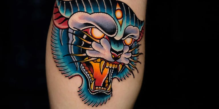 a tattoo style tattoo of a tiger head