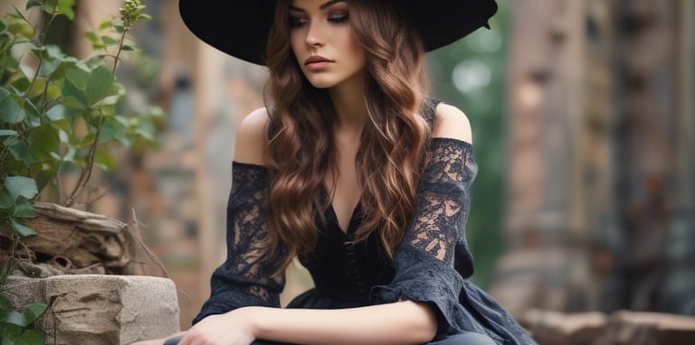 Moody shot of a model wearing a satirical gothic jacket from the Coven Collection, standing in a shadowy alley.