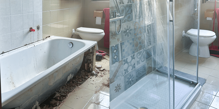 Ristrutturazione bagno, da vasca a doccia in un solo giorno, solo materiali italiani