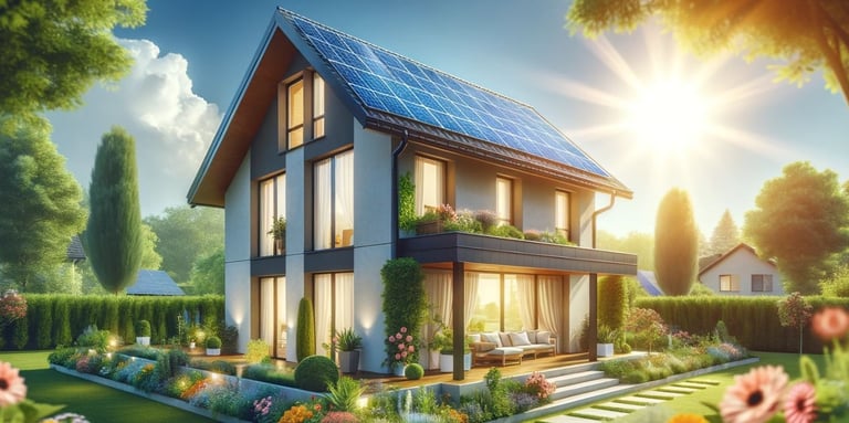 a house with solar panels on the roof and a solar panel