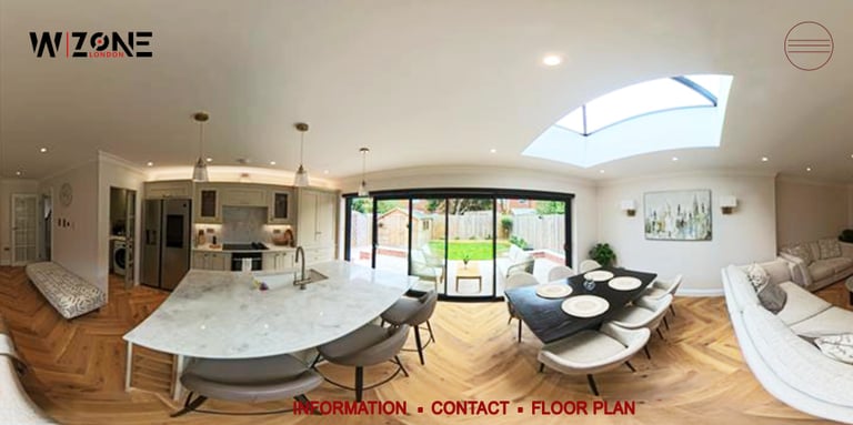 a 360 - view of a living room and dining room