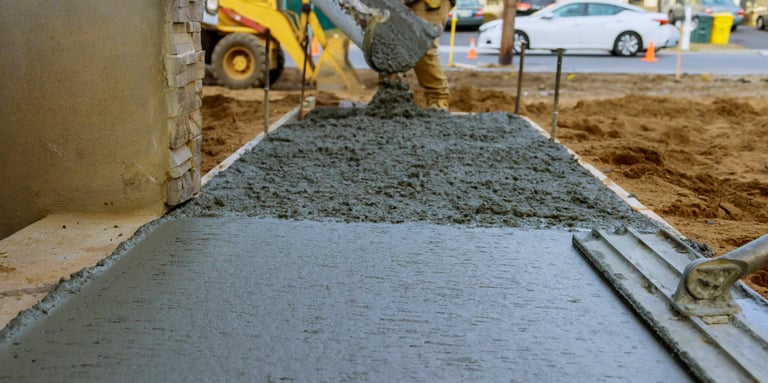 a man is laying concrete on the ground
