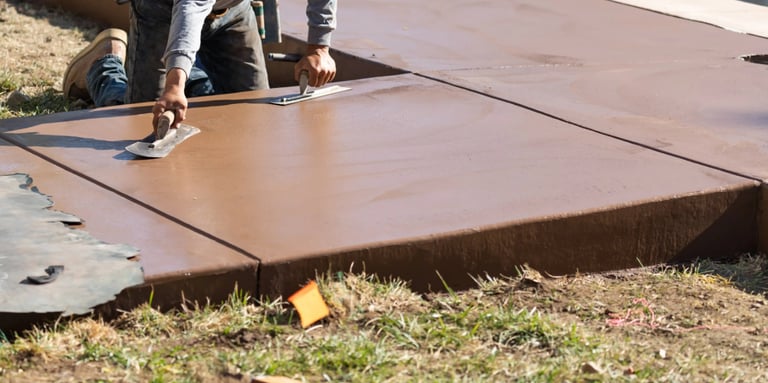 a man is using a knife to cut a concrete slab