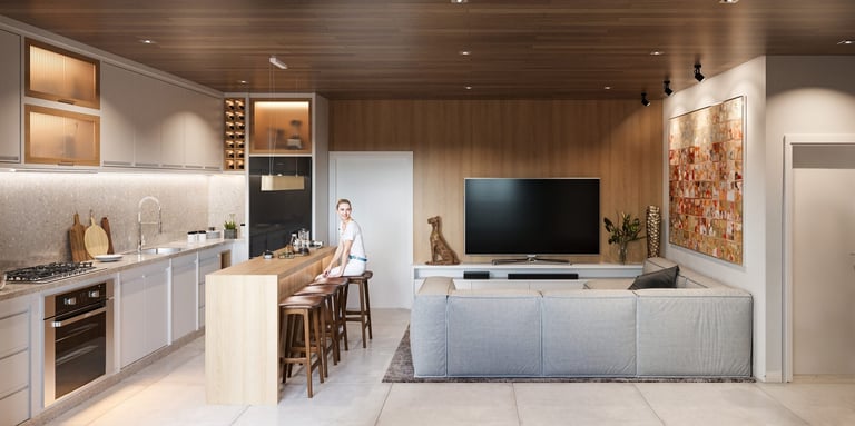Cozinha e sala integradas 85m²