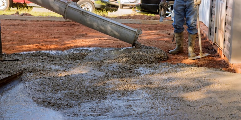 a man is pouring cement into a concrete wall