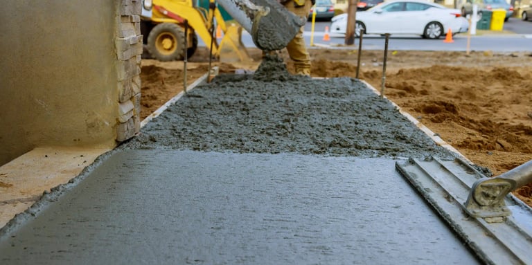 a man is pouring concrete into a concrete slab