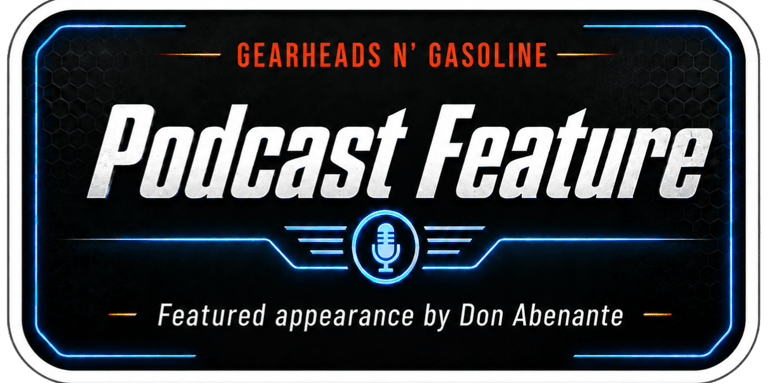 Gearheads N Gasoline podcast feature graphic featuring Don Abenante with blue neon accents.