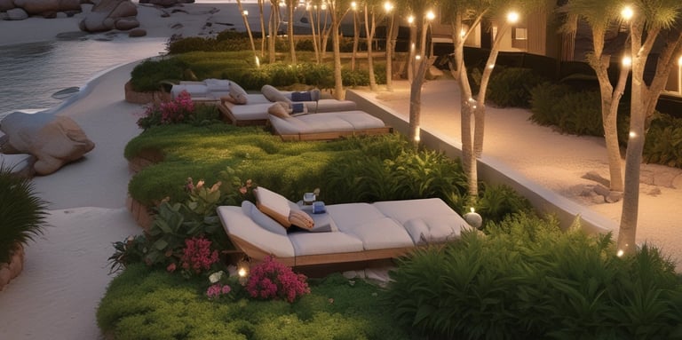 Luxury white three-story modern villa with arched windows and swimming pool at sunset.